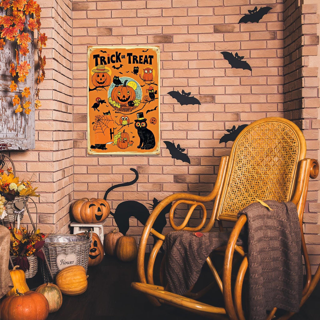 Blechschild "Süßes oder Saures" | Vintage Halloween Eulen & Kürbisse Retro Veranda-Wanddeko