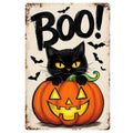Black Cat Pumpkin Metal Sign: Halloween Jack-O'-Lantern Porch Decor