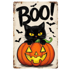 Schwarze Katze Kürbis Metallschild | Halloween Jack-O'-Lantern Veranda Deko