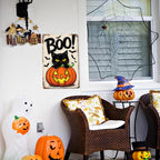 Schwarze Katze Kürbis Metallschild | Halloween Jack-O'-Lantern Veranda Deko