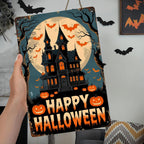 Happy Halloween Geisterhaus Metallschild | Spukvilla & Kürbisse Veranda Dekoration Vintage…
