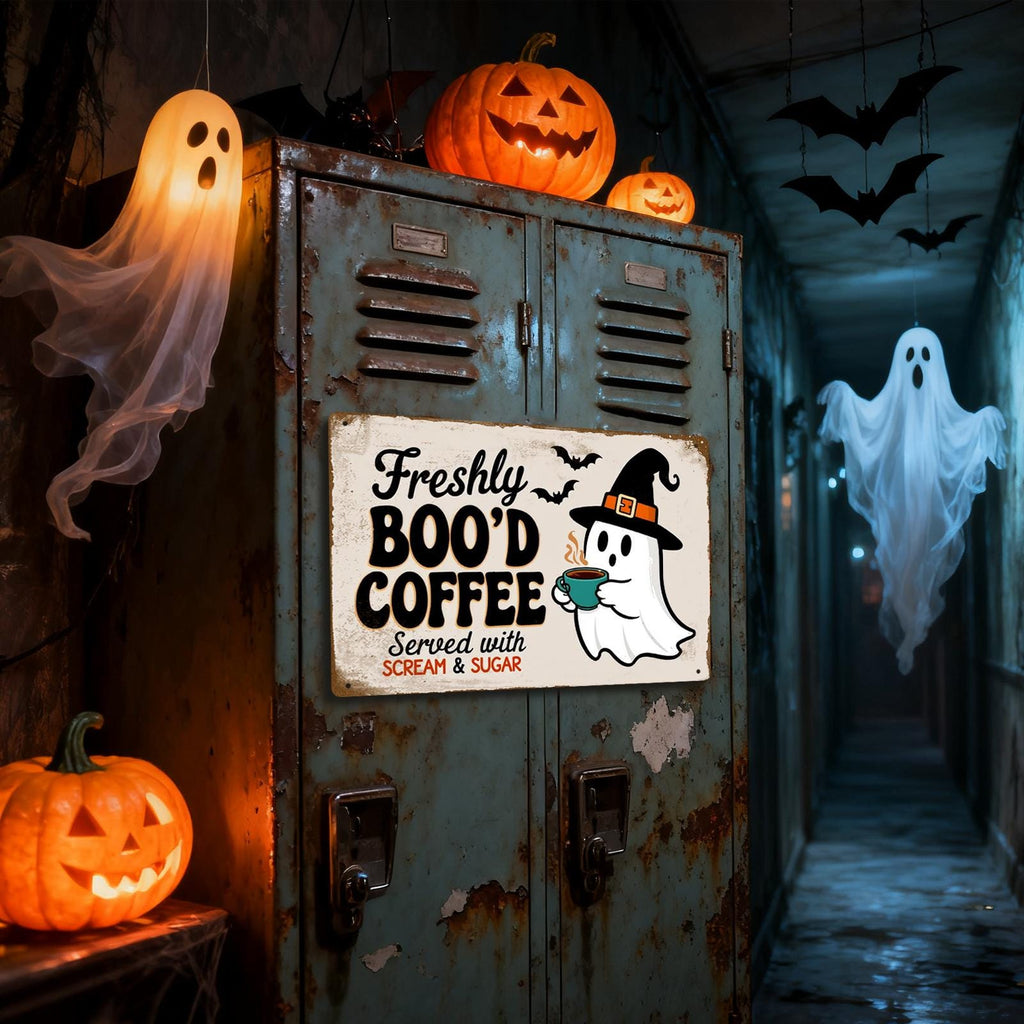 Halloween Ghost Coffee Metal Sign – Freshly Boo'd Kitchen Decor
