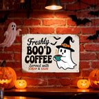 Panneau métallique café fantôme d'Halloween | Décoration de cuisine fraîchement hantée