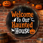 Plaque métallique maison hantée | Décoration rétro d'Halloween pour porche