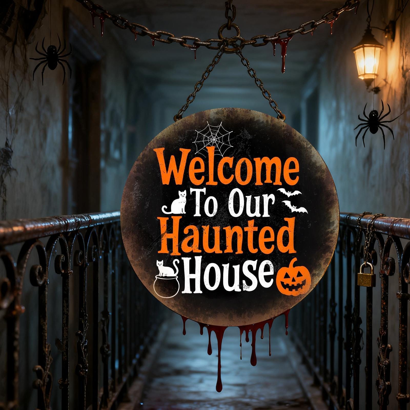 Haunted House Metal Sign - Retro Halloween Porch Decor