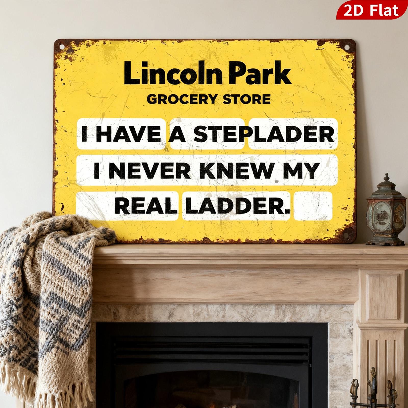 Retro Lincoln Park Grocery Metal Sign: Humorous Kitchen Wall Art