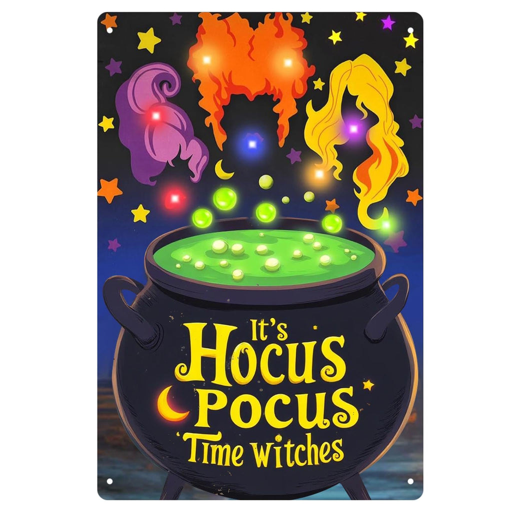 Hocus Pocus Metal Sign: Witch Cauldron Halloween Wall Art