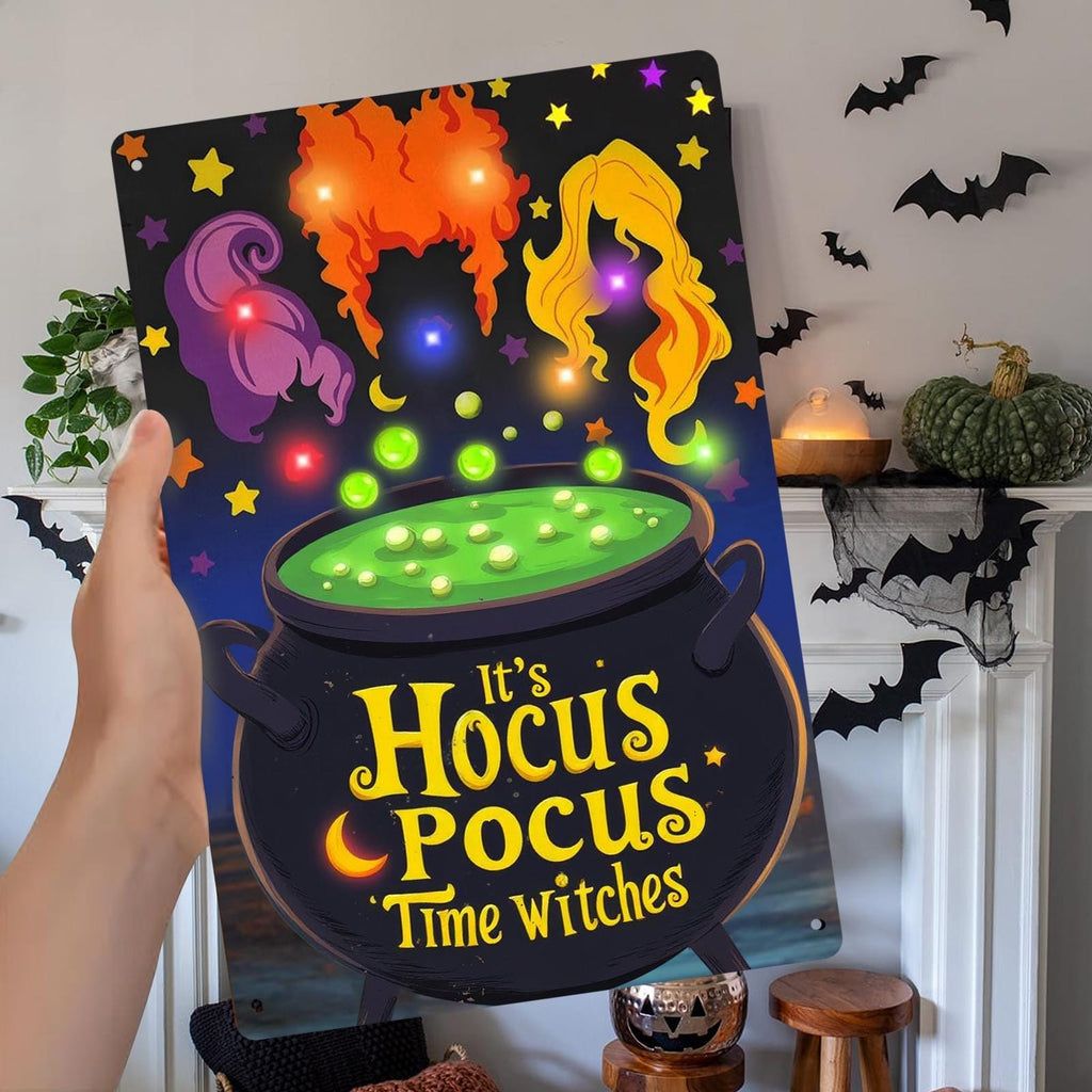 Hocus Pocus Metal Sign: Witch Cauldron Halloween Wall Art