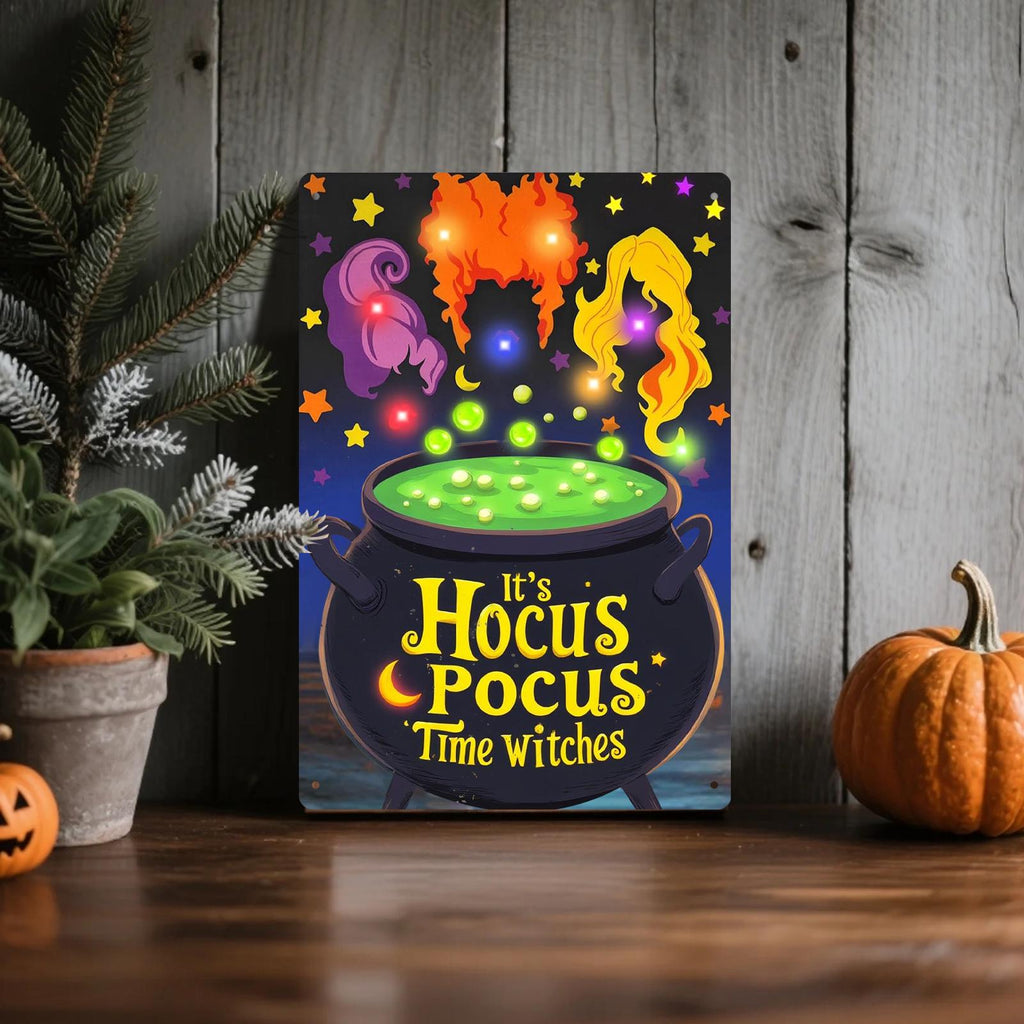 Hocus Pocus Metal Sign: Witch Cauldron Halloween Wall Art