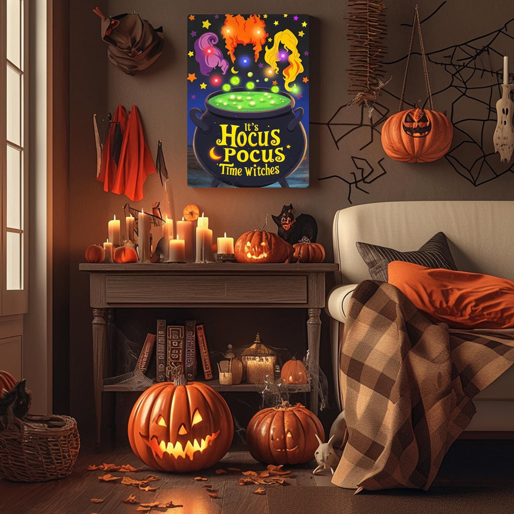 Hocus Pocus Metal Sign: Witch Cauldron Halloween Wall Art