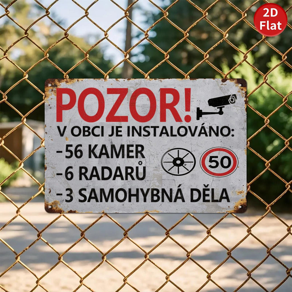 Rustic Metal Camera Radar Sign: Security Notice, Weather-Resistant Tinplate