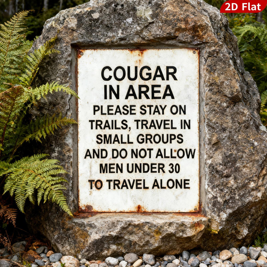 Cougar Warning Metal Sign: Funny Hunting Decor, Rustic Cabin Plaque