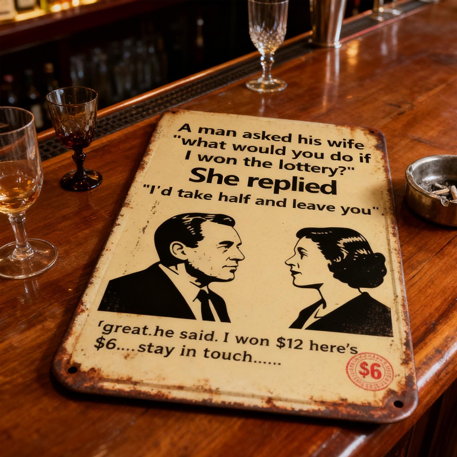 Funny Lottery Metal Sign, Classic Couple Humor - 8x12