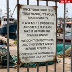 Seagull Food Warning Metal Sign, Coastal Beach House Decor