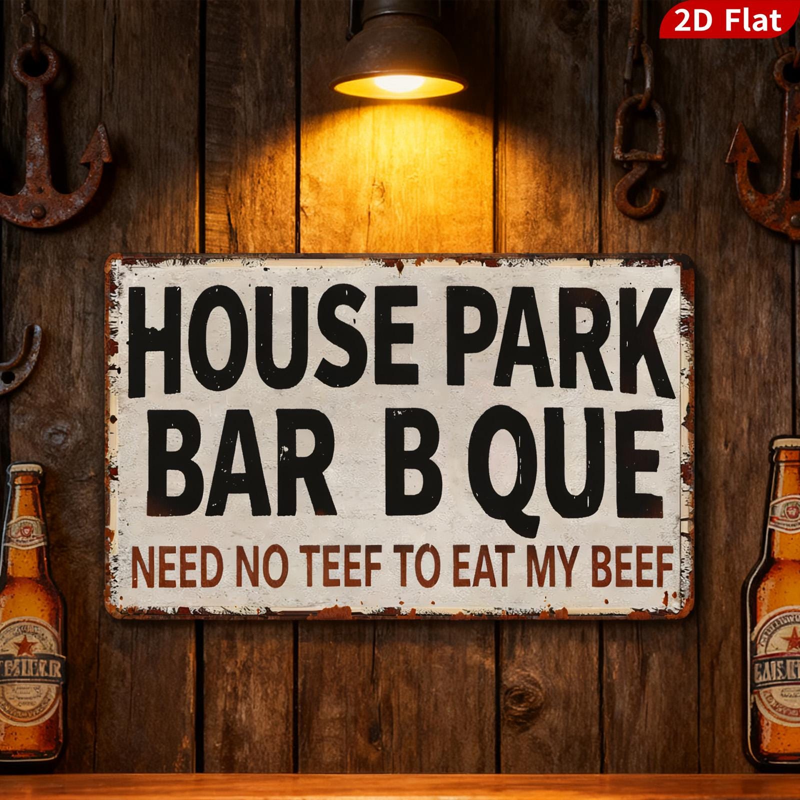 Funny BBQ Metal Sign, Rustic Kitchen & Bar Decor