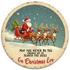 Vintage Weihnachtsmann Schlitten Metallschild | Heiligabend Runde Wandkunst Retro Feiertags Veranda Dekor