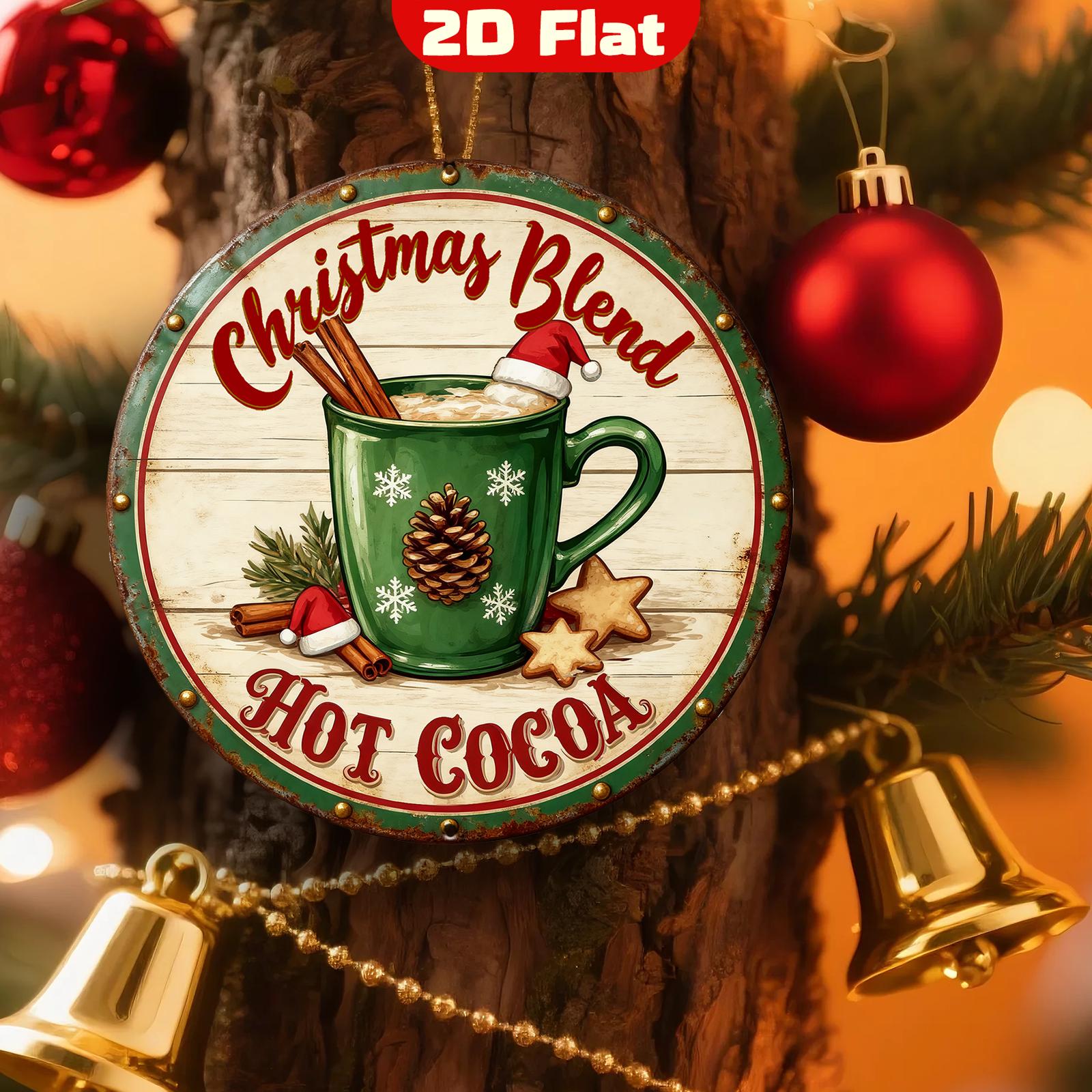 Christmas Blend Hot Cocoa Metal Sign - Round Vintage Holiday Kitchen & Cozy Wall Decor