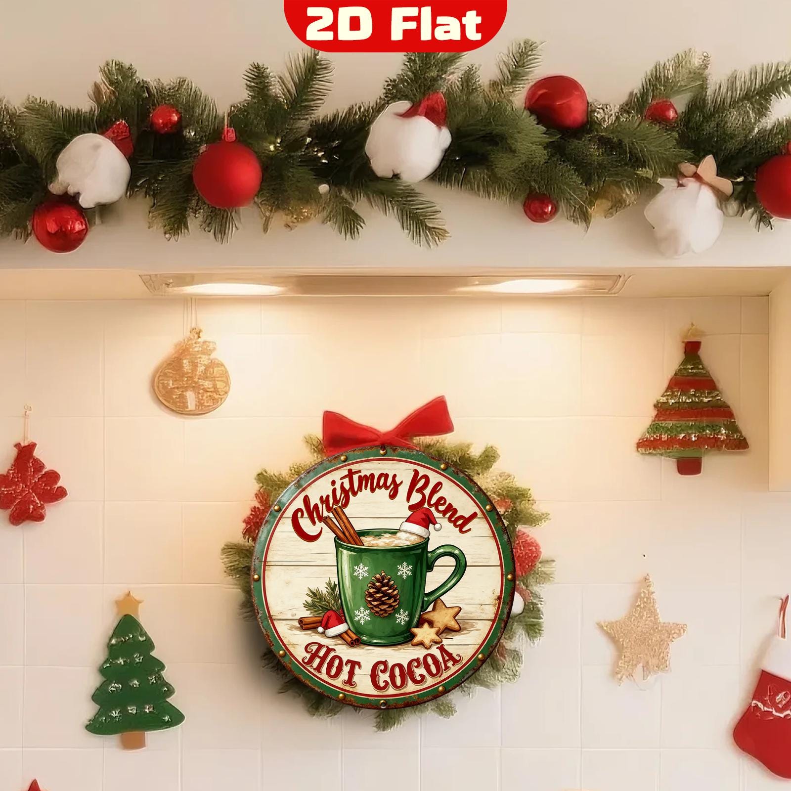 Christmas Blend Hot Cocoa Metal Sign - Round Vintage Holiday Kitchen & Cozy Wall Decor