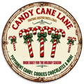 Candy Cane Lane Metallschild | Vintage Rundes Weihnachts-Zuckerstangen-Dekor, Feiertags-Küchenwand…