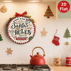 Plaque métallique Règles du Père Noël | Décoration murale de Noël vintage ronde, Plaque Règles de Noël