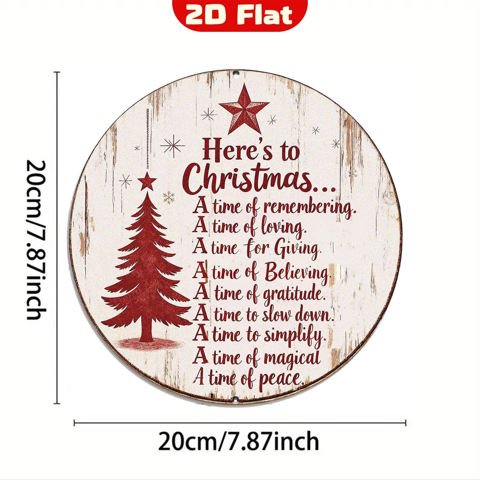 Christmas Round Metal Sign Rustic Holiday Wall Decor Here's to Christmas Quote