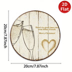 Metallschild Frohe Weihnachten Champagner-Toast | Rustikale runde Feiertags-Wanddekoration, Freunde H…