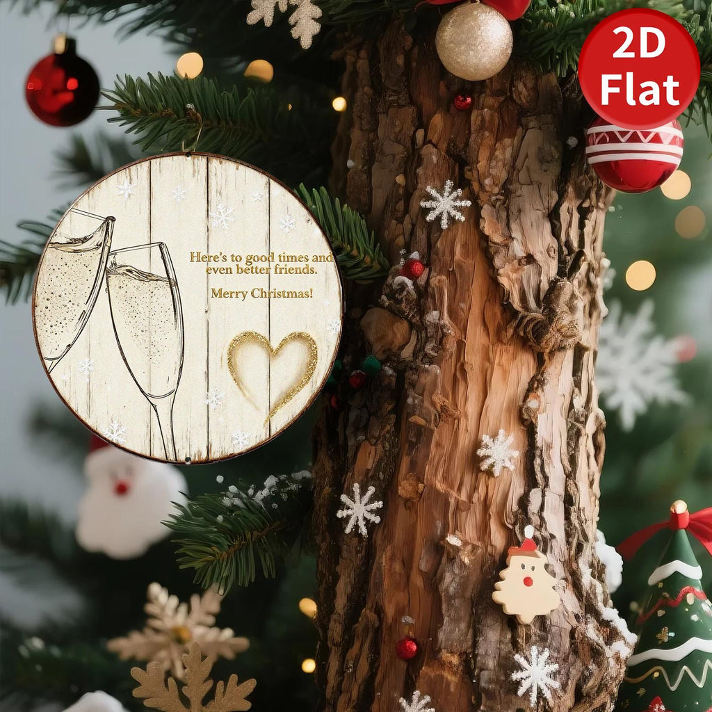 Metal Sign Merry Christmas Champagne Toast - Rustic Round Holiday Wall Decor, Friends Heart Gift