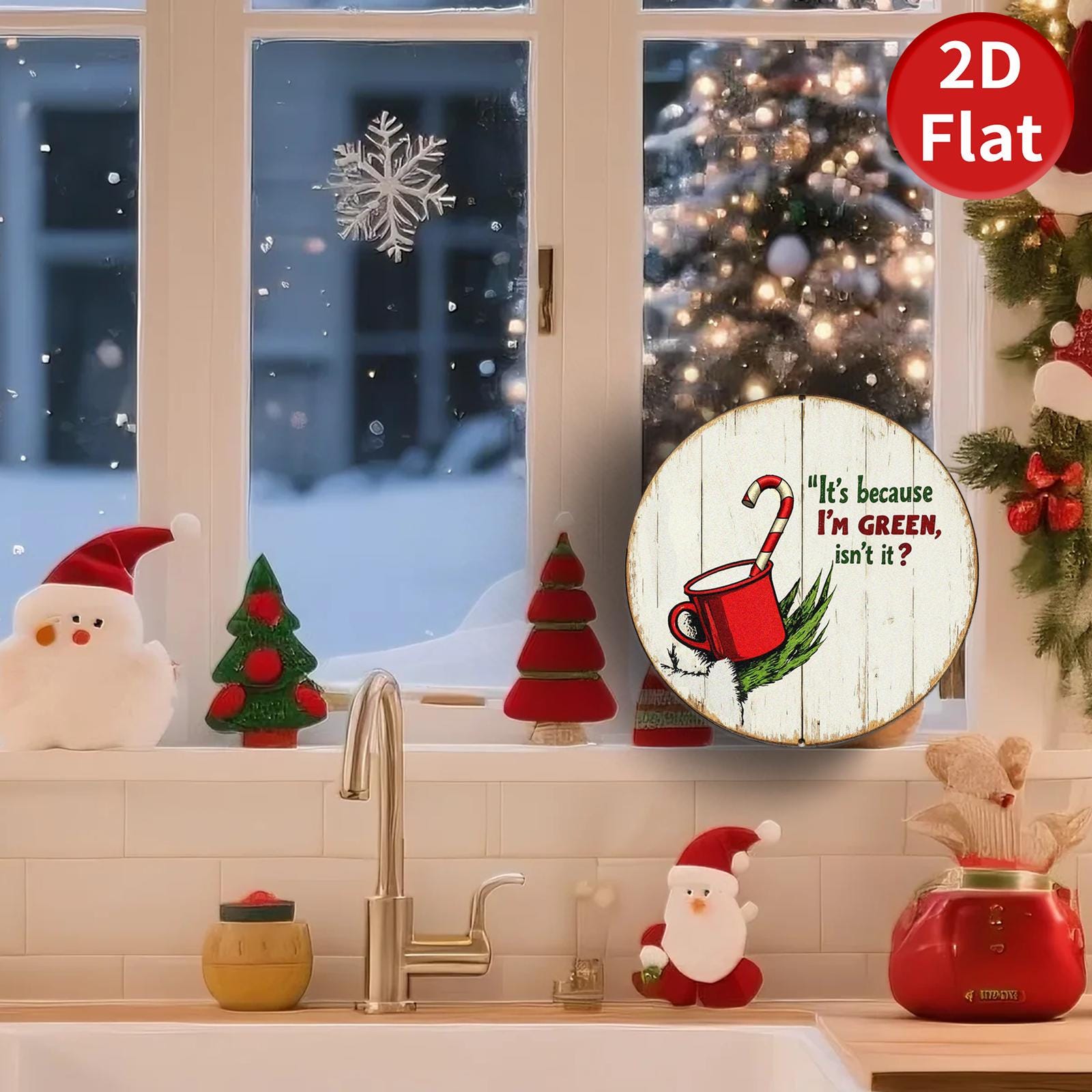 Funny Christmas Metal Sign – Grinch I'm Green, Rustic Holiday Decor