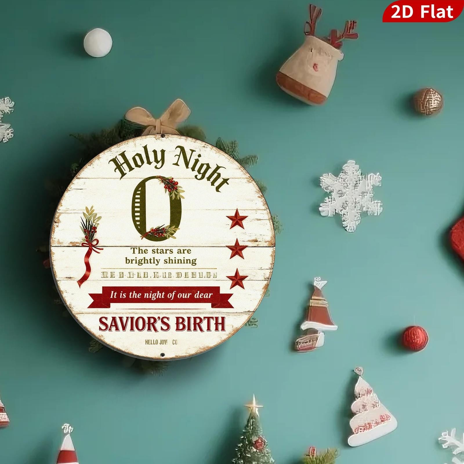 Metal Sign Holy Night - Savior's Birth Rustic Round Religious Christmas Wall Decor, Christian Gift