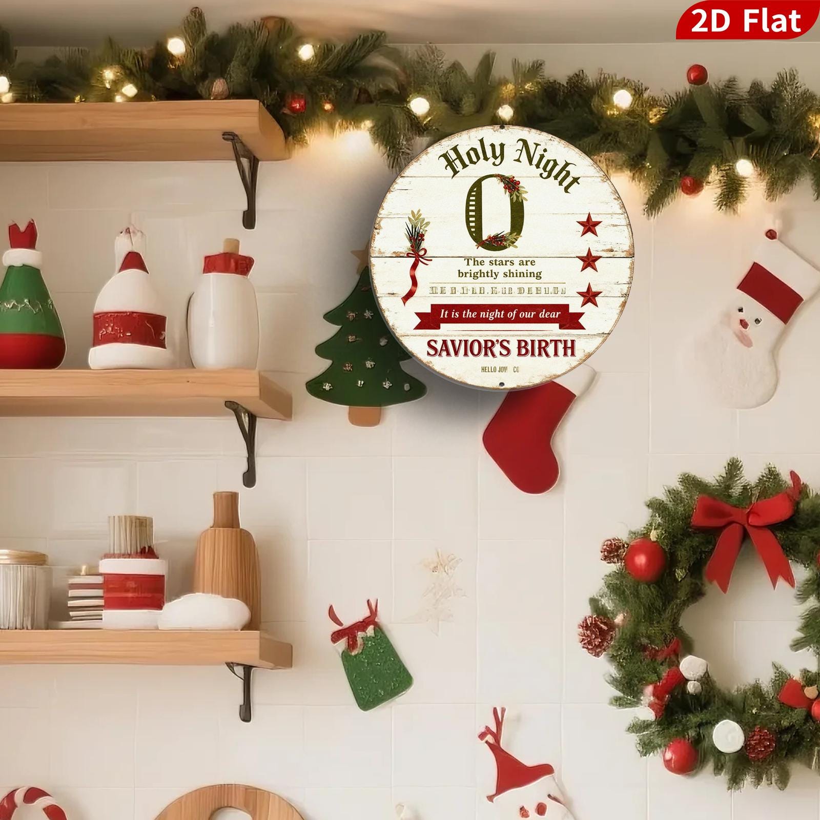 Metal Sign Holy Night - Savior's Birth Rustic Round Religious Christmas Wall Decor, Christian Gift