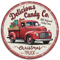 Metallschild Vintage Roter Weihnachtstruck | Rustikale Feiertags-WanddekorationBauernhaus Truck Geschenk