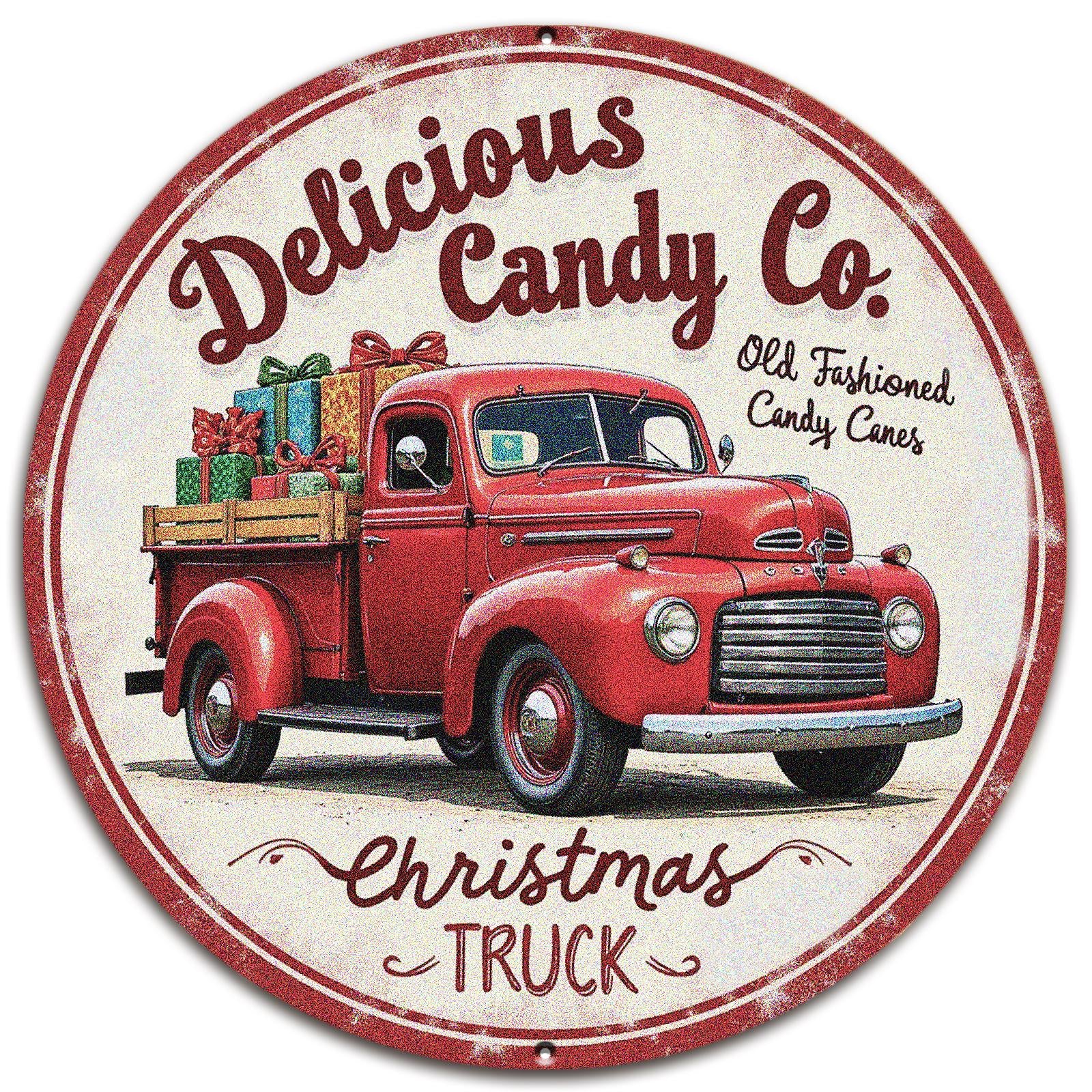 Metal Sign Vintage Red Christmas Truck - Rustic Holiday Wall Decor, Farmhouse Truck Gift