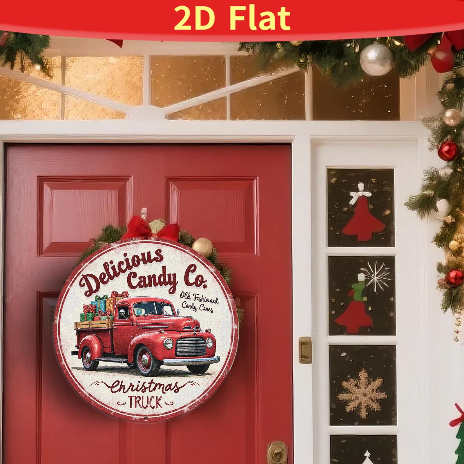 Metal Sign Vintage Red Christmas Truck - Rustic Holiday Wall Decor, Farmhouse Truck Gift