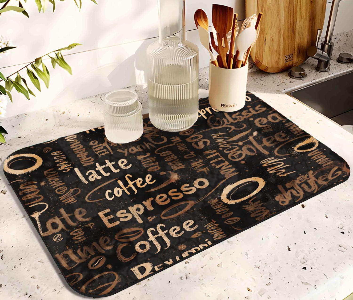 Diatom Mud Kitchen Drying Mat: Coffee Design, Super Absorbent