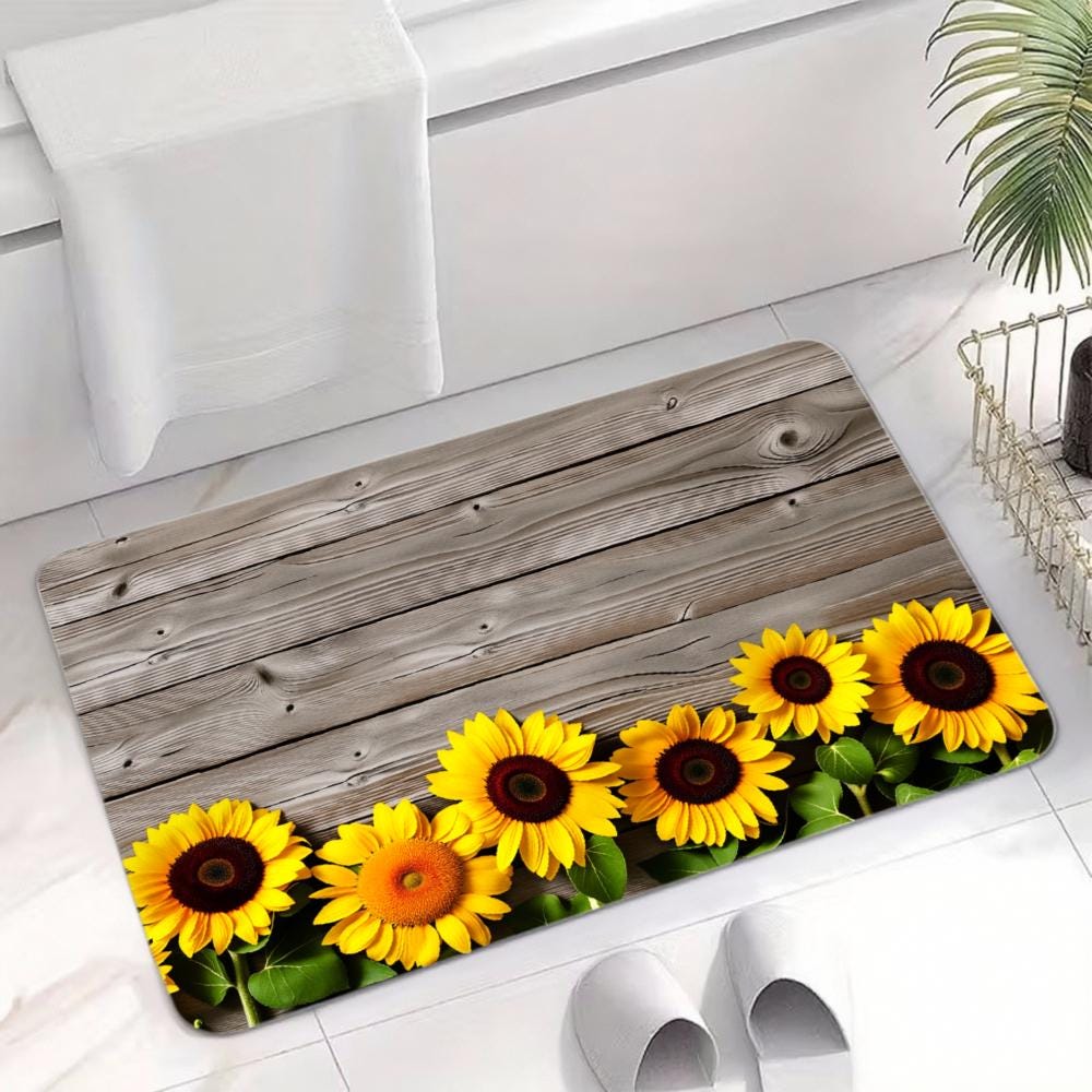Sunflower Floor Mat - Gray Wood Plank Design, Absorbent Diatomite