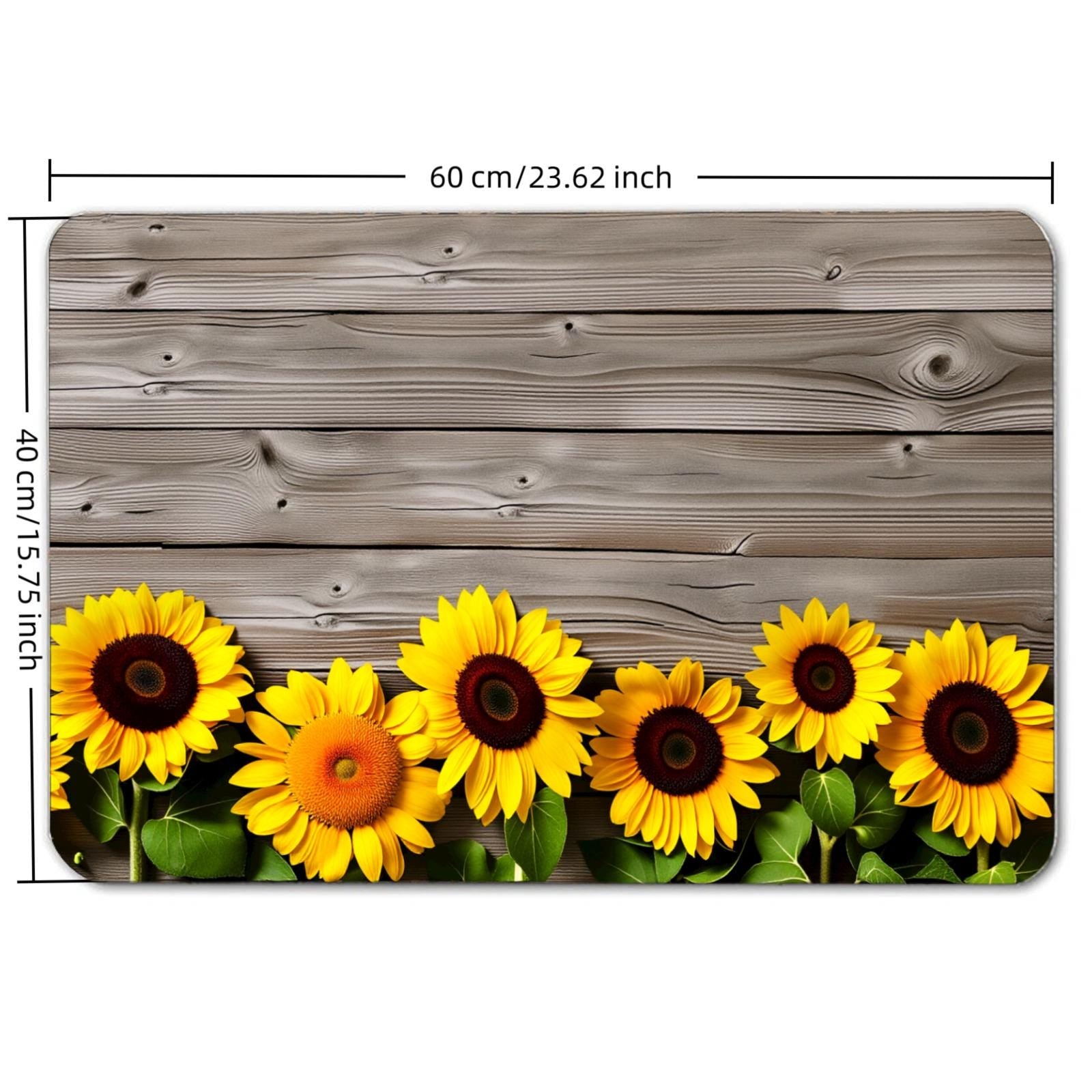 Sunflower Floor Mat - Gray Wood Plank Design, Absorbent Diatomite