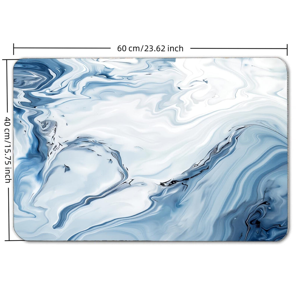 Blue Marble Floor Mat, Abstract Watercolor Absorbent Diatomite Rug