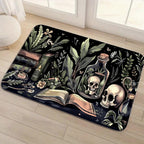 Gotischer Totenkopf Botanischer Teppich | Schwarze, saugfähige Kieselalgen-Matte