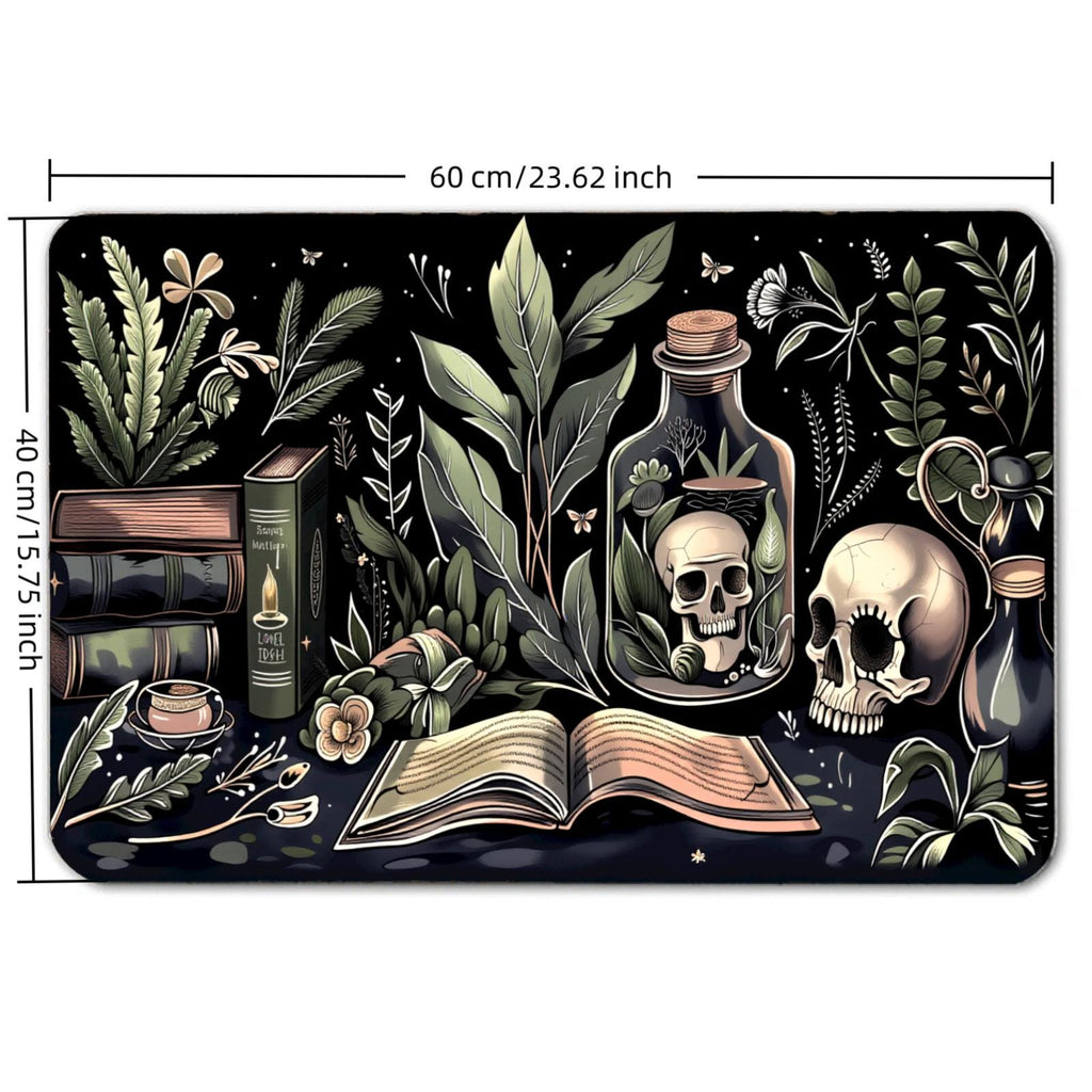 Gothic Skull Botanical Rug: Black Absorbent Diatomite Mat