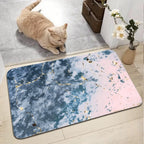 Blue and Pink Marble Bath Mat with Gold Accent - Non-Slip Diatomite Rug