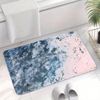 Blue and Pink Marble Bath Mat with Gold Accent - Non-Slip Diatomite Rug