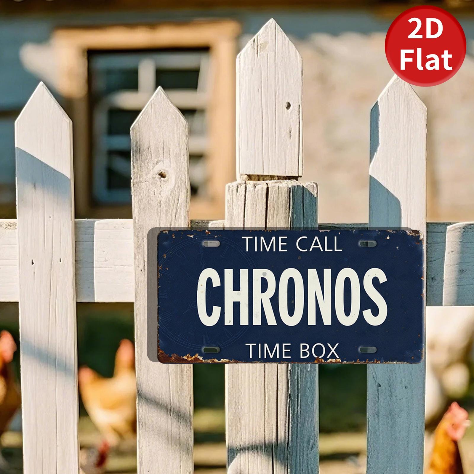 Vintage Style "Chronos" License Plate, Navy Blue Metal Sign