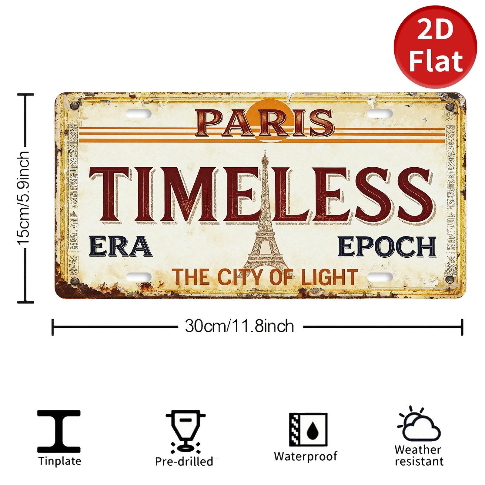 Vintage Style Paris Eiffel Tower License Plate Decor