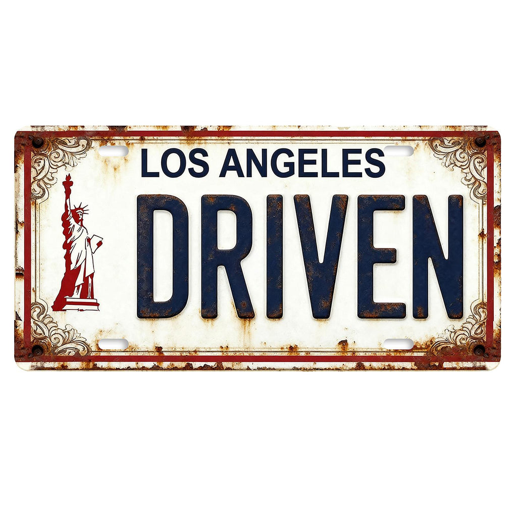 Rustic Metal License Plate Sign: Los Angeles, Statue of Liberty Wall Art