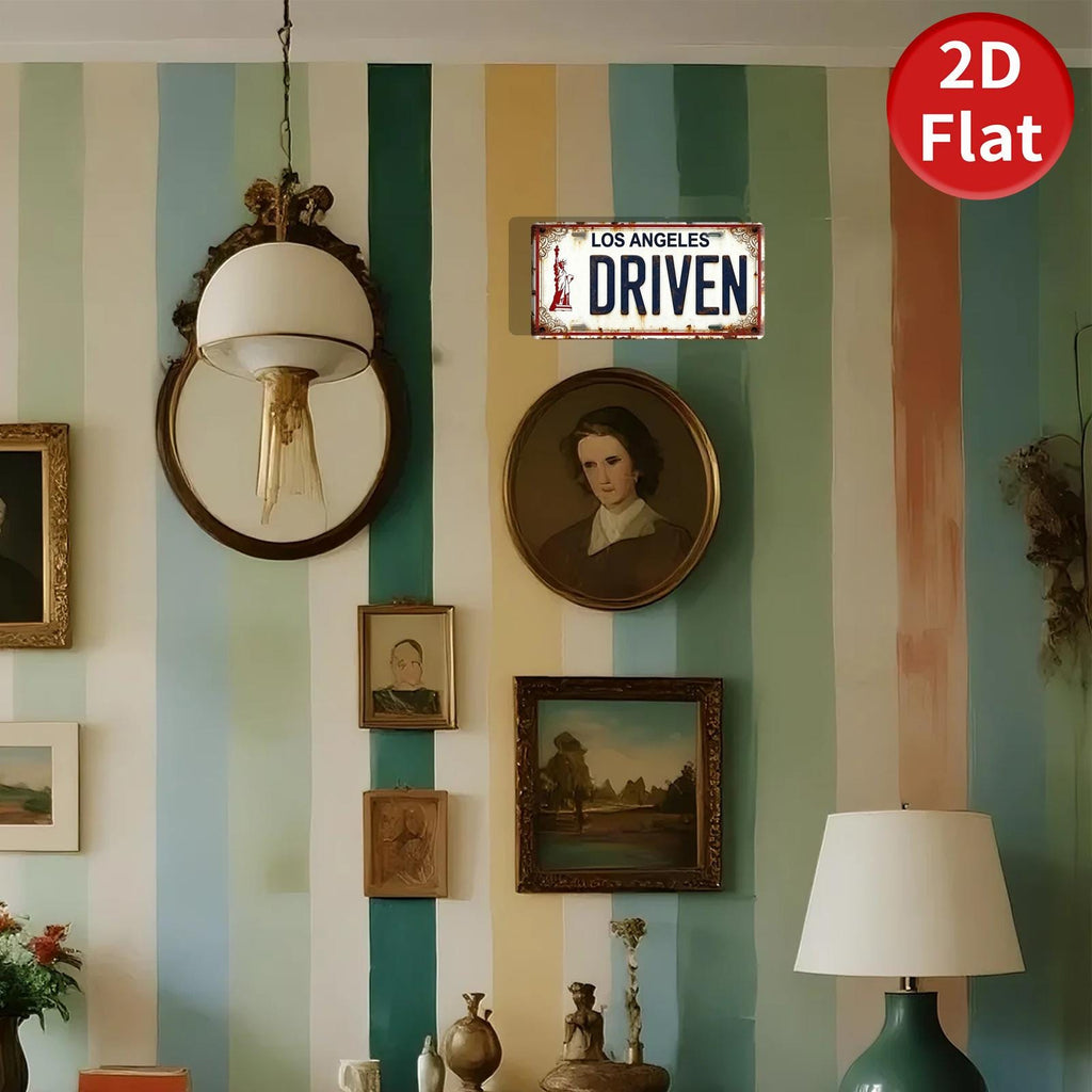 Rustic Metal License Plate Sign: Los Angeles, Statue of Liberty Wall Art