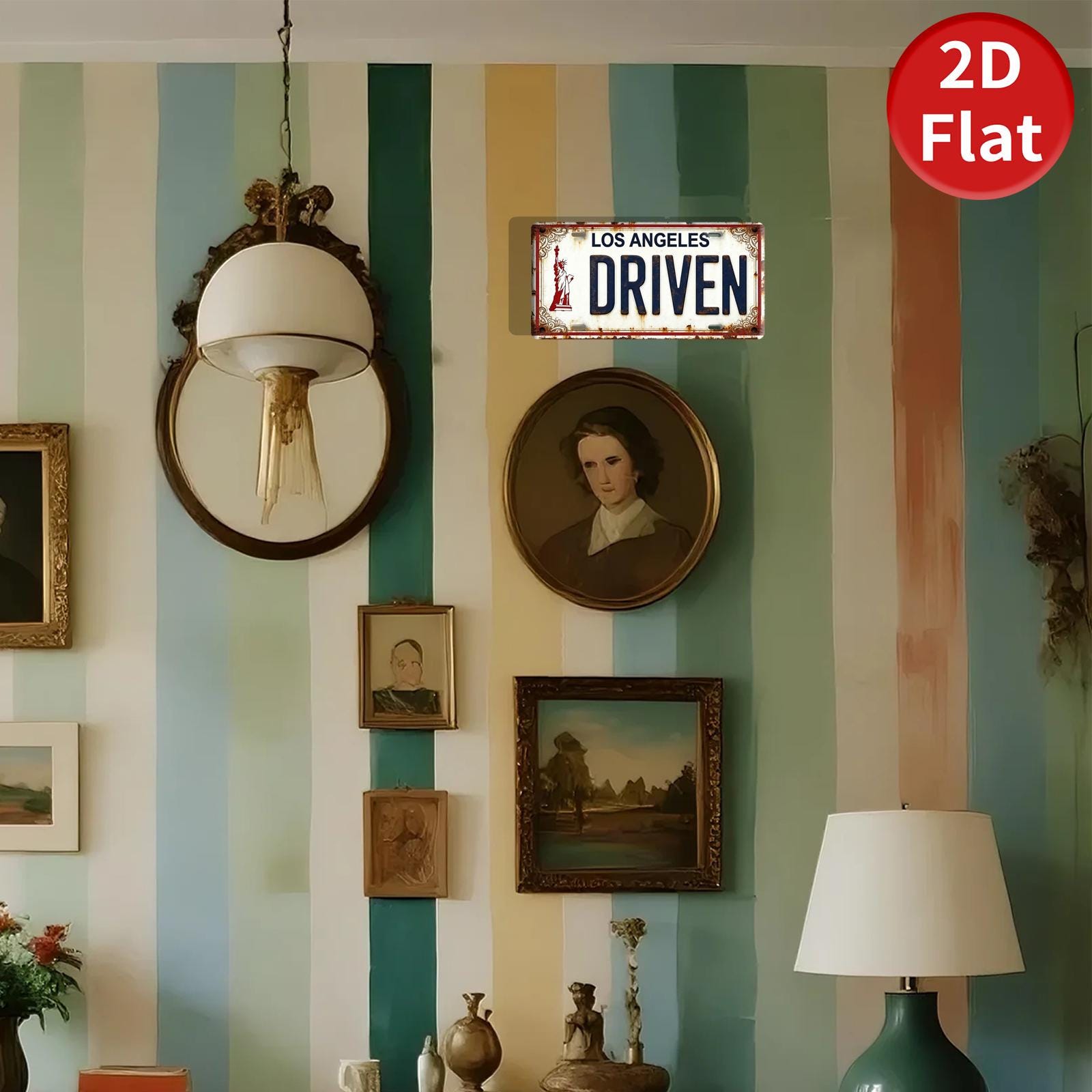 Rustic Metal License Plate Sign: Los Angeles, Statue of Liberty Wall Art