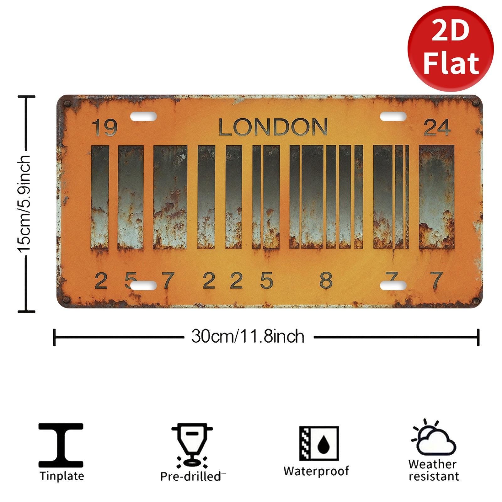 Vintage London License Plate Sign, Rustic Metal Wall Decor