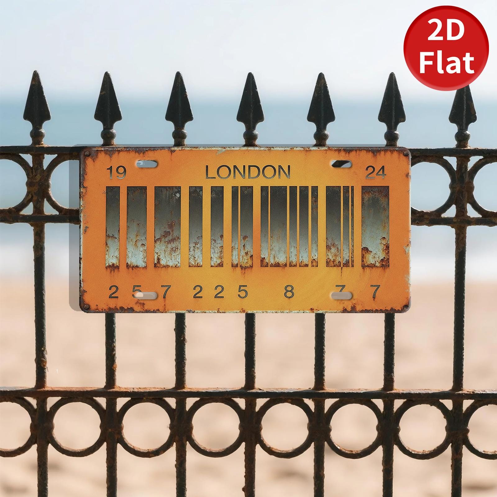 Vintage London License Plate Sign, Rustic Metal Wall Decor