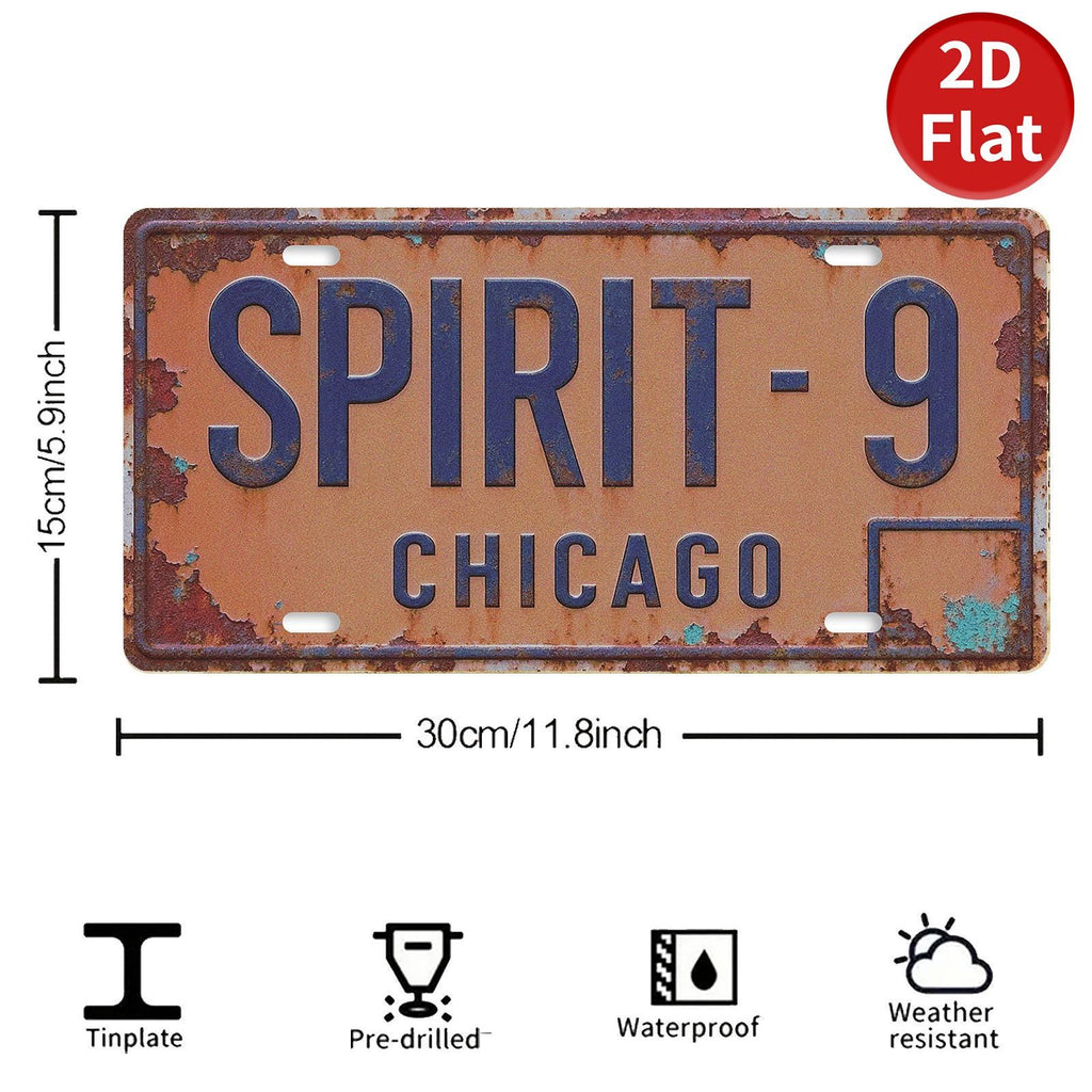 Retro 'Spirit-9 Chicago' License Plate, Vintage Style Metal Sign