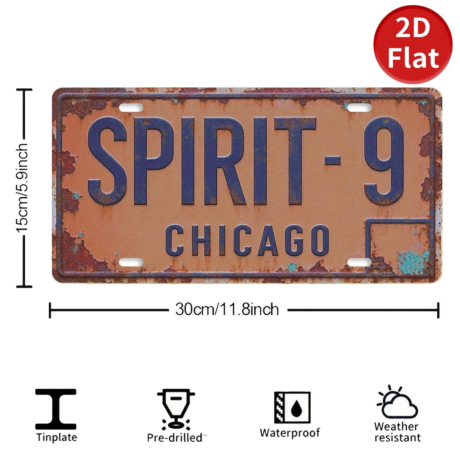 Retro 'Spirit-9 Chicago' License Plate, Vintage Style Metal Sign